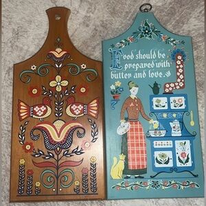 Vintage Berggren Scandinavian Folk Art Cutting Boards – Set of 2
